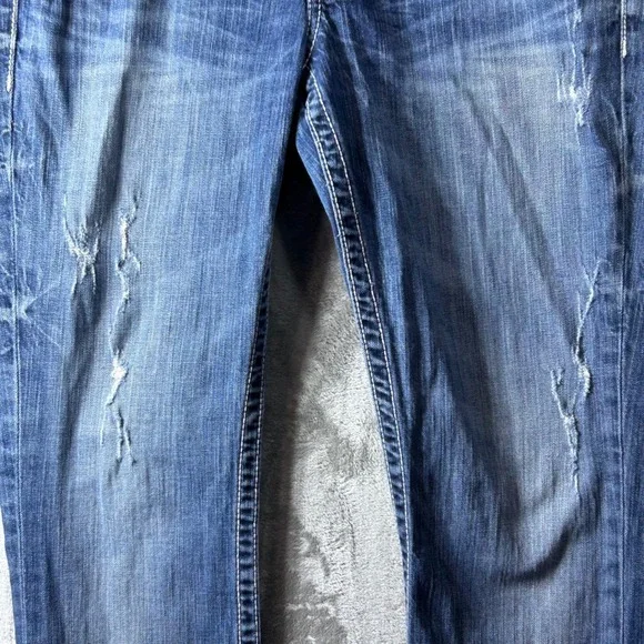 BKE Payton Bootcut Jeans Women 32x33.5 Medium Wash Distressed Thick Stitch Denim - Picture 3 of 16